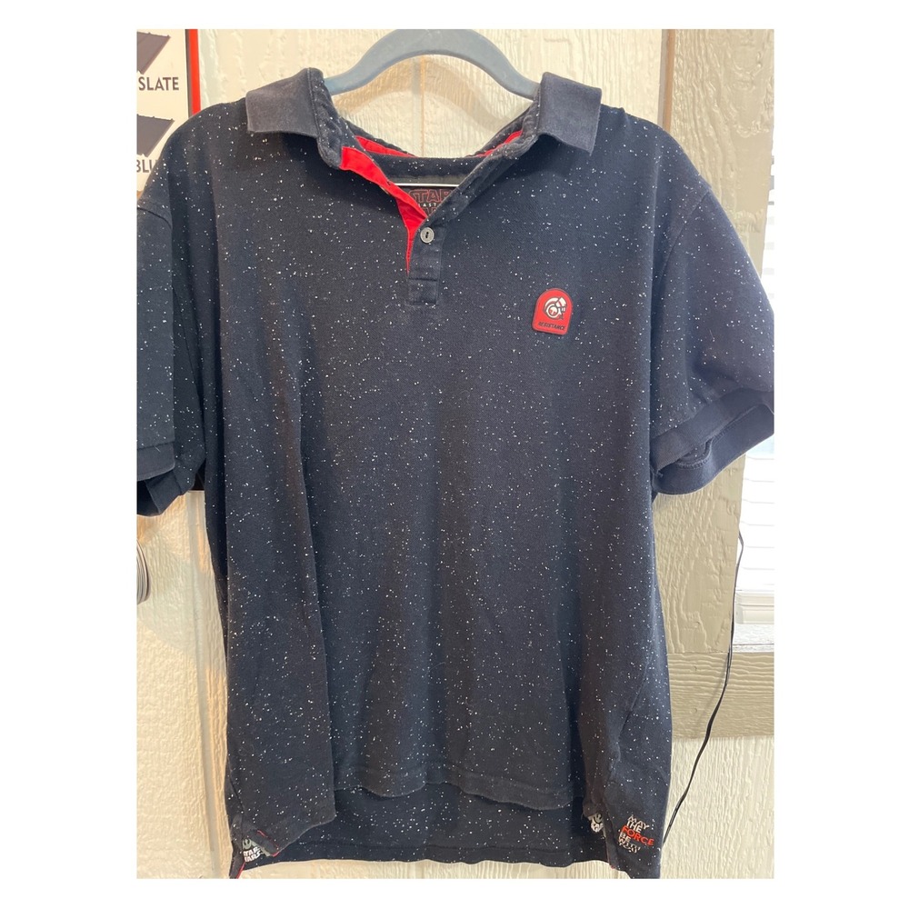 Star Wars The Last Jedi Mens Large Black Speckled Polo Shirt Resistance Logo